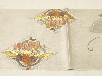 平和屋着物▼六通柄袋帯　駒刺繍　鳳凰舞蝶文　金銀糸　引箔　正絹　逸品　CABA2398dy