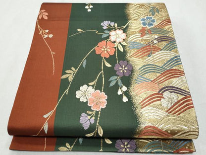 平和屋着物◎六通柄袋帯 唐織 立波枝垂れ花文 金糸 正絹 逸品 CABA2501fb