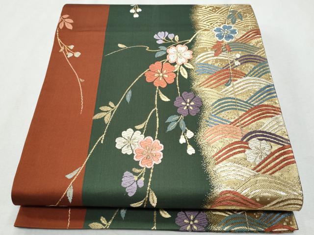 平和屋着物◎六通柄袋帯 唐織 立波枝垂れ花文 金糸 正絹 逸品 CABA2501fb
