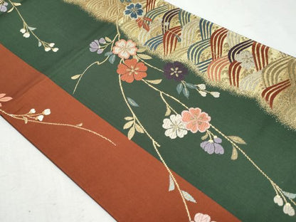 平和屋着物◎六通柄袋帯 唐織 立波枝垂れ花文 金糸 正絹 逸品 CABA2501fb
