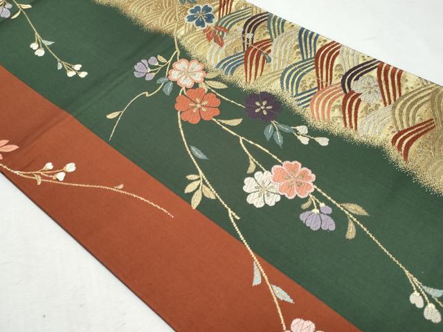 平和屋着物◎六通柄袋帯 唐織 立波枝垂れ花文 金糸 正絹 逸品 CABA2501fb