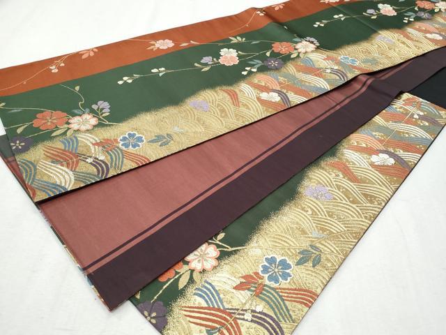 平和屋着物◎六通柄袋帯 唐織 立波枝垂れ花文 金糸 正絹 逸品 CABA2501fb