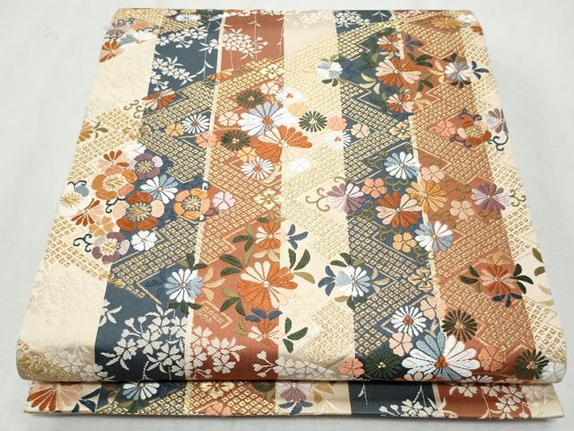 平和屋着物◎六通柄袋帯 唐織 草花文 金糸 正絹 逸品 CABA2502fb