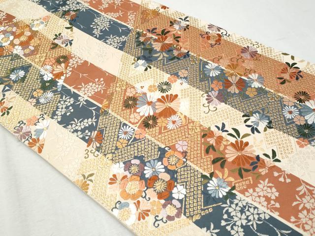 平和屋着物◎六通柄袋帯 唐織 草花文 金糸 正絹 逸品 CABA2502fb