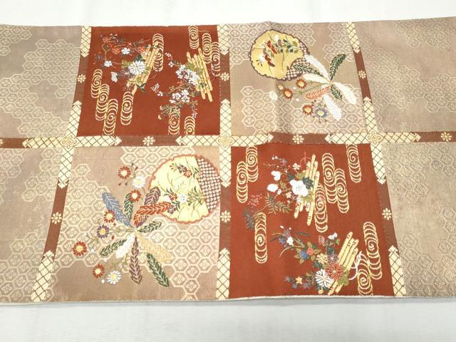平和屋着物◎太鼓柄袋帯 唐織 市松雪輪花文 金糸 正絹 逸品 CABA2504fb