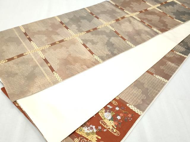 平和屋着物◎太鼓柄袋帯 唐織 市松雪輪花文 金糸 正絹 逸品 CABA2504fb