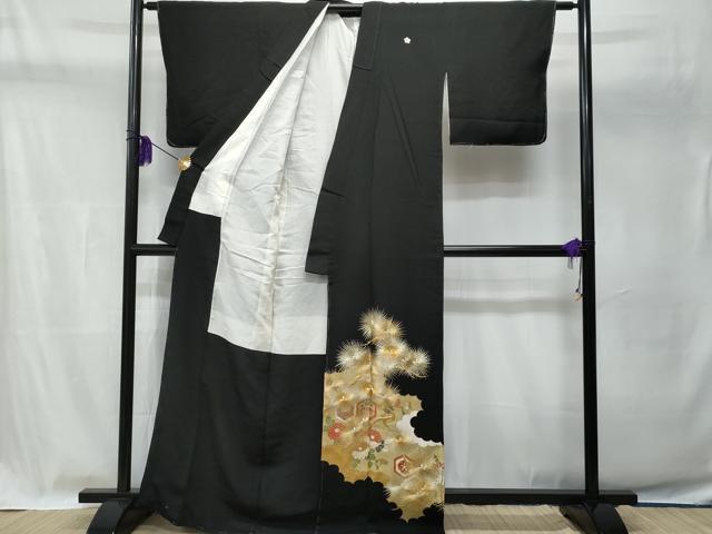 平和屋着物■豪華黒留袖　刺繍　枝松葉花文　金銀糸　正絹　逸品　CABA2556fb