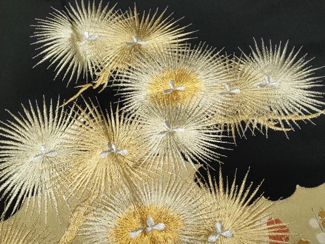 平和屋着物■豪華黒留袖　刺繍　枝松葉花文　金銀糸　正絹　逸品　CABA2556fb