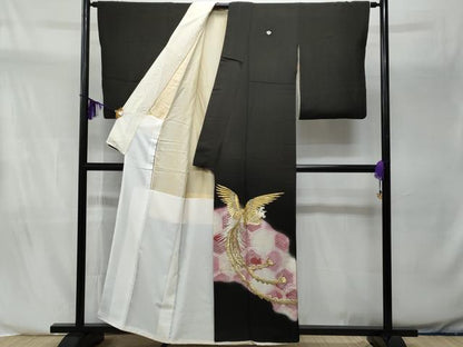 平和屋着物■豪華黒留袖　刺繍　鳳凰亀甲花文　暈し染め　銀彩　正絹　逸品　CABA2559fb