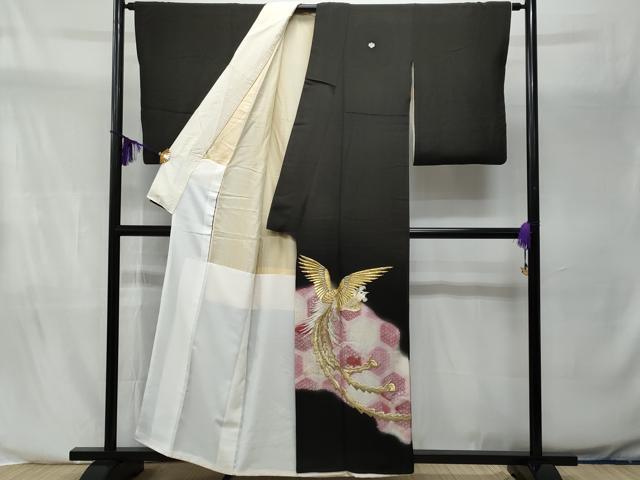 平和屋着物■豪華黒留袖　刺繍　鳳凰亀甲花文　暈し染め　銀彩　正絹　逸品　CABA2559fb