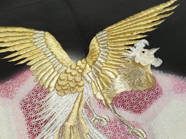 平和屋着物■豪華黒留袖　刺繍　鳳凰亀甲花文　暈し染め　銀彩　正絹　逸品　CABA2559fb