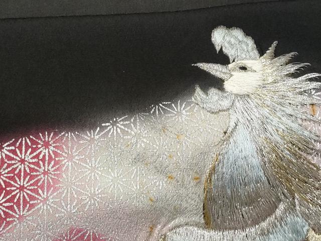 平和屋着物■豪華黒留袖　刺繍　鳳凰亀甲花文　暈し染め　銀彩　正絹　逸品　CABA2559fb