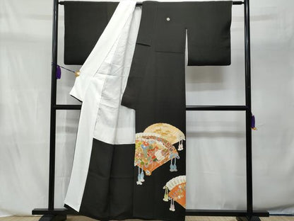 平和屋着物■豪華黒留袖　駒刺繍　檜扇花文　金彩　正絹　逸品　CABA2561fb
