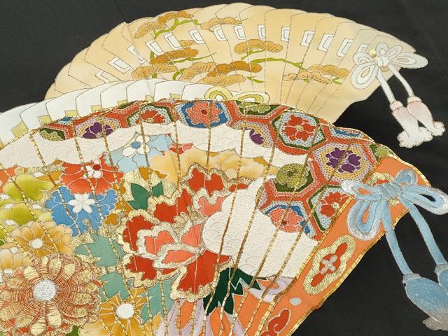 平和屋着物■豪華黒留袖　駒刺繍　檜扇花文　金彩　正絹　逸品　CABA2561fb