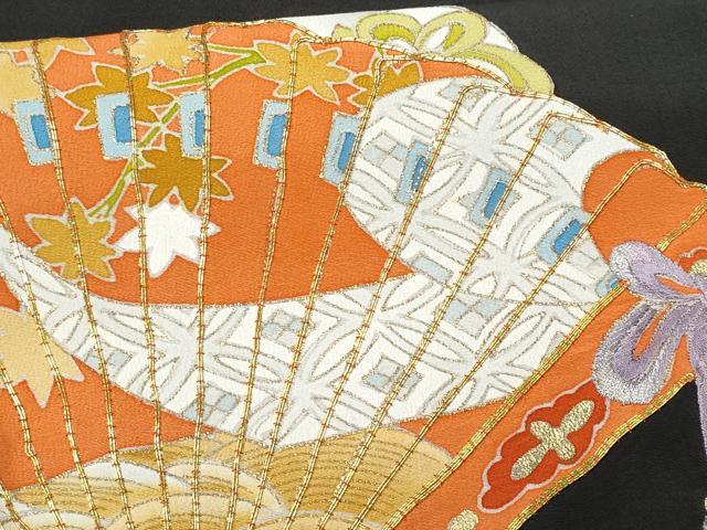 平和屋着物■豪華黒留袖　駒刺繍　檜扇花文　金彩　正絹　逸品　CABA2561fb