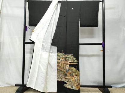 平和屋着物■豪華黒留袖　鉾　渡り橋人物文　金銀彩　正絹　逸品　CABA2580fb