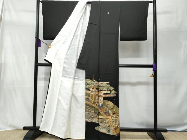 平和屋着物■豪華黒留袖　鉾　渡り橋人物文　金銀彩　正絹　逸品　CABA2580fb
