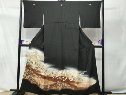平和屋着物■豪華黒留袖　遠山飛鶴草木文　暈し染め　金彩　正絹　逸品　CABA2583fb