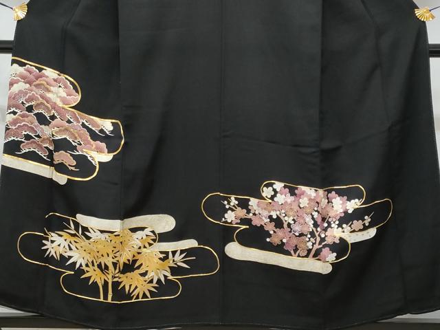 平和屋着物■豪華黒留袖　駒刺繍　松竹梅　正絹　逸品　CABA2587fb