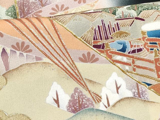 平和屋着物■豪華黒留袖　駒刺繍　扇面風景花文　暈し染め　正絹　逸品　CABA2589fb