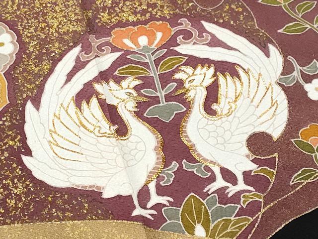 平和屋着物■豪華黒留袖　駒刺繍　扇面向かい鳥花文　金彩　正絹　逸品　CABA2737fb