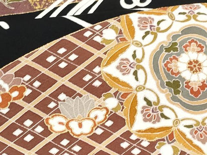平和屋着物■豪華黒留袖　駒刺繍　扇面向かい鳥花文　金彩　正絹　逸品　CABA2737fb