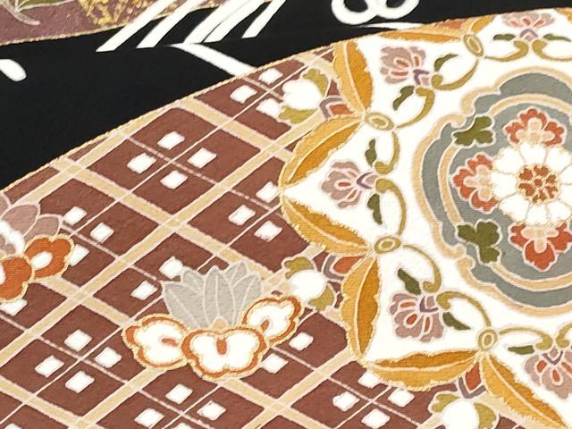 平和屋着物■豪華黒留袖　駒刺繍　扇面向かい鳥花文　金彩　正絹　逸品　CABA2737fb