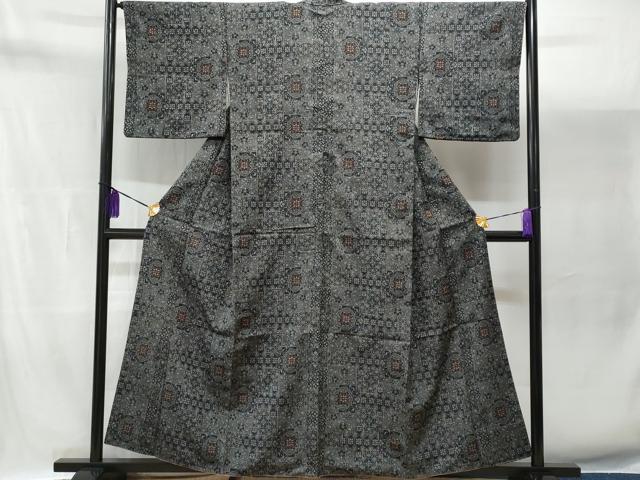 平和屋着物▽上質な紬　単衣　吉祥花文　正絹　逸品　CAAV8993gh 平和屋着物□上質な紬 吉祥花文 正絹 逸品 CABA2757fb