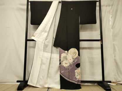 平和屋着物■豪華黒留袖　刺繍　流水鏡裏花文　銀彩　正絹　逸品　CABA2838in
