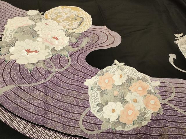 平和屋着物■豪華黒留袖　刺繍　流水鏡裏花文　銀彩　正絹　逸品　CABA2838in