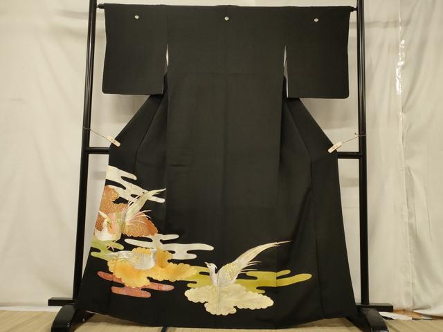 平和屋着物■豪華黒留袖 駒刺繍 エ霞吉祥鳥文 金銀彩 正絹 逸品 CABA2839in