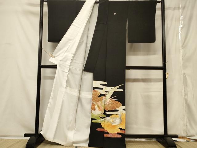 平和屋着物■豪華黒留袖 駒刺繍 エ霞吉祥鳥文 金銀彩 正絹 逸品 CABA2839in