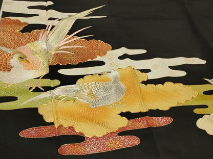 平和屋着物■豪華黒留袖 駒刺繍 エ霞吉祥鳥文 金銀彩 正絹 逸品 CABA2839in
