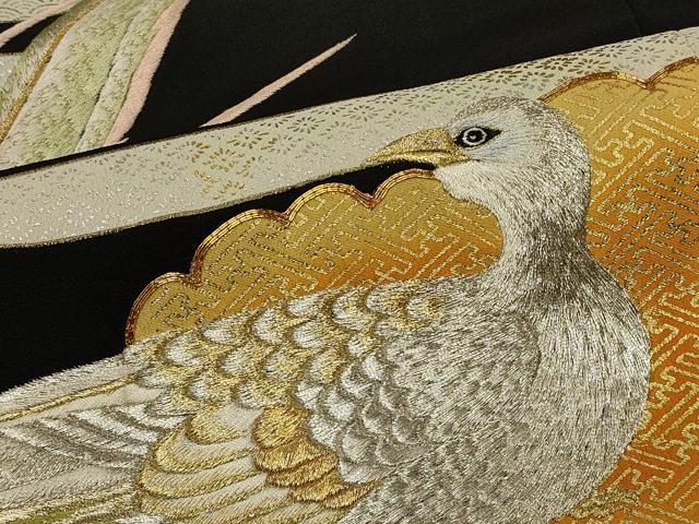 平和屋着物■豪華黒留袖 駒刺繍 エ霞吉祥鳥文 金銀彩 正絹 逸品 CABA2839in