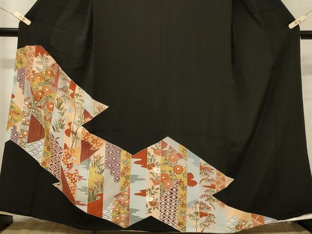 平和屋着物■豪華黒留袖 駒刺繍 松皮菱笹竹花文 金彩 正絹 逸品 CABA2840in