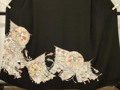 平和屋着物■豪華黒留袖 几帳鏡裏花鳥文 正絹 逸品 CABA2865in