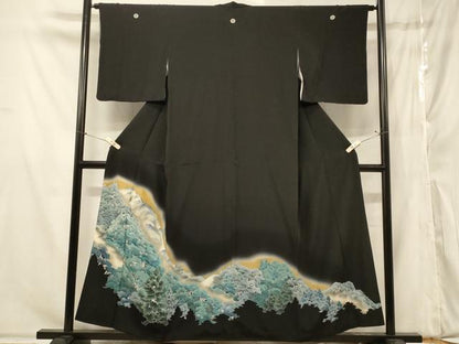 平和屋着物■豪華黒留袖 遠山樹林文 暈し染め 正絹 逸品 CABA2872in