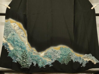 平和屋着物■豪華黒留袖 遠山樹林文 暈し染め 正絹 逸品 CABA2872in