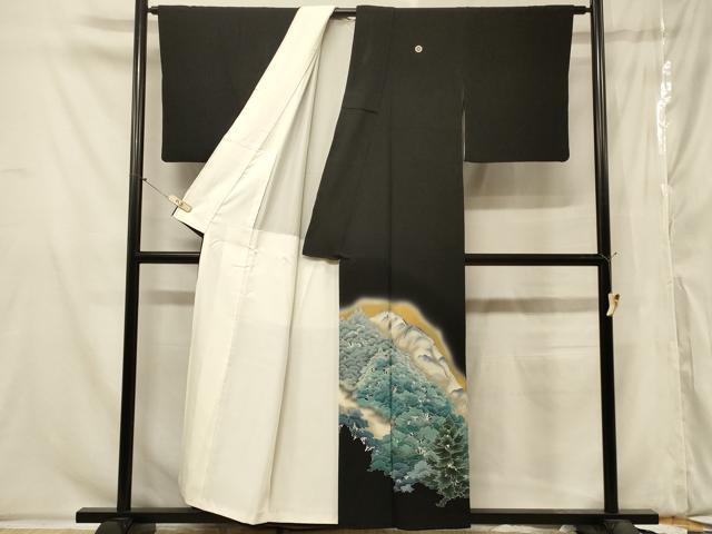 平和屋着物■豪華黒留袖 遠山樹林文 暈し染め 正絹 逸品 CABA2872in