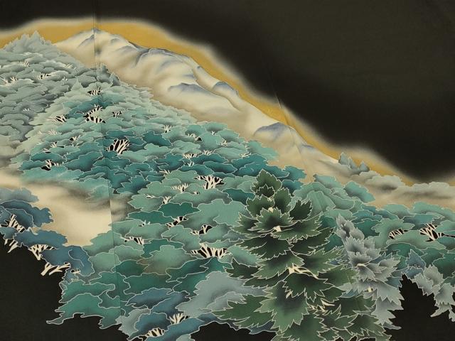 平和屋着物■豪華黒留袖 遠山樹林文 暈し染め 正絹 逸品 CABA2872in