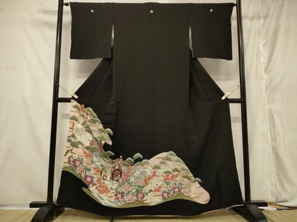 平和屋着物■豪華黒留袖 御所車孔雀花文 槍梅 金彩 正絹 逸品 CABA2878in