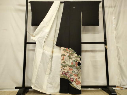 平和屋着物■豪華黒留袖 御所車孔雀花文 槍梅 金彩 正絹 逸品 CABA2878in