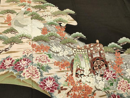 平和屋着物■豪華黒留袖 御所車孔雀花文 槍梅 金彩 正絹 逸品 CABA2878in