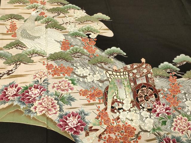 平和屋着物■豪華黒留袖 御所車孔雀花文 槍梅 金彩 正絹 逸品 CABA2878in