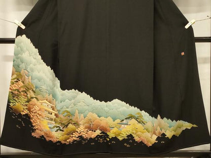 平和屋着物■豪華黒留袖 風景文 金彩 正絹 逸品 CABA2884in