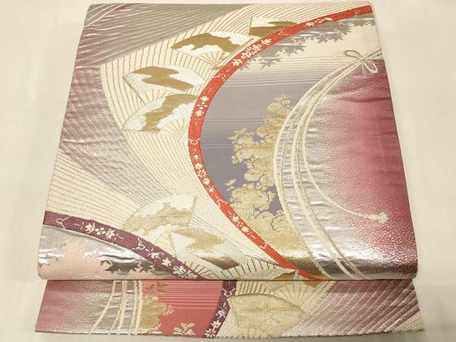 平和屋着物◎六通柄袋帯 流水舞扇文 金銀糸 正絹 逸品 CABA3078in