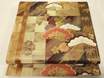 平和屋着物◎六通柄袋帯 唐織 松竹梅 金糸 正絹 逸品 CABA3079in