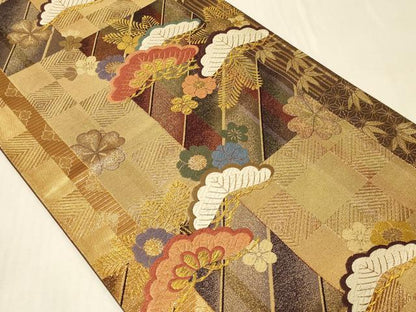 平和屋着物◎六通柄袋帯 唐織 松竹梅 金糸 正絹 逸品 CABA3079in