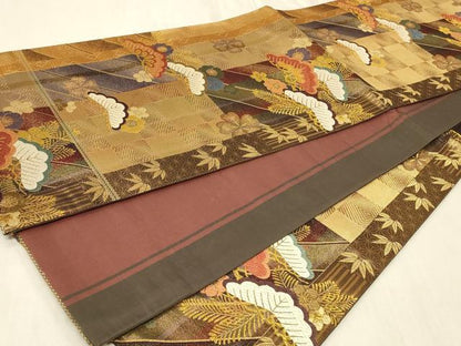 平和屋着物◎六通柄袋帯 唐織 松竹梅 金糸 正絹 逸品 CABA3079in