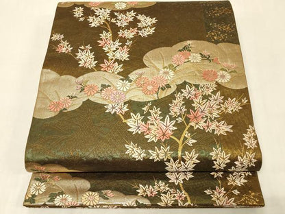 平和屋着物◎六通柄袋帯 唐織 雲取り草花文 金糸 正絹 逸品 CABA3081in